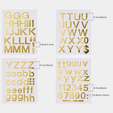 Outus 8 Sheets Vinyl Letter Stickers: Self-Adhesive Gold Letters & Numbers