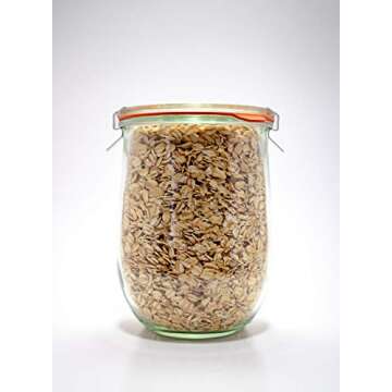 Weck Tulip Jar Rubber Sole & Two Metal Clamps Food Storage Jar Round Preserve Container Clear Preserving Seal Wire Clip Fastening Kitchen Canning Cereal Sugar Beans Spice - 33.8 fl. oz Single 1 liter