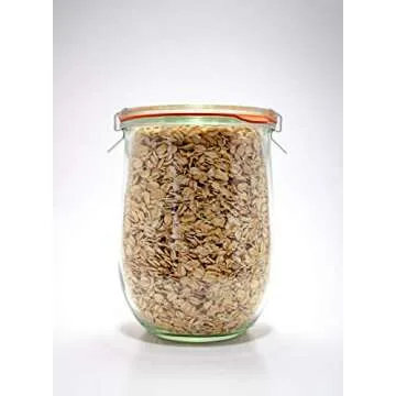 Weck Tulip Jar Rubber Sole & Two Metal Clamps Food Storage Jar Round Preserve Container Clear Preserving Seal Wire Clip Fastening Kitchen Canning Cereal Sugar Beans Spice - 33.8 fl. oz Single 1 liter