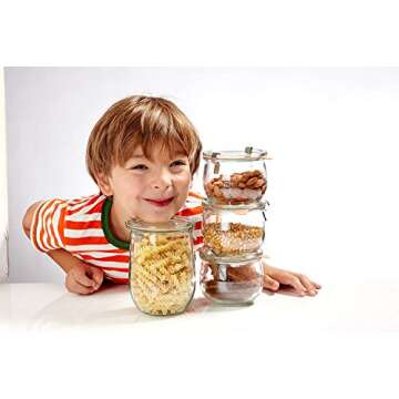 Weck Tulip Jar Rubber Sole & Two Metal Clamps Food Storage Jar Round Preserve Container Clear Preserving Seal Wire Clip Fastening Kitchen Canning Cereal Sugar Beans Spice - 33.8 fl. oz Single 1 liter