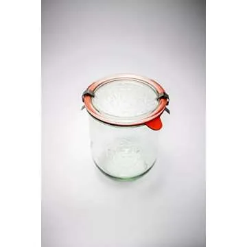 Weck Tulip Jar Rubber Sole & Two Metal Clamps Food Storage Jar Round Preserve Container Clear Preserving Seal Wire Clip Fastening Kitchen Canning Cereal Sugar Beans Spice - 33.8 fl. oz Single 1 liter