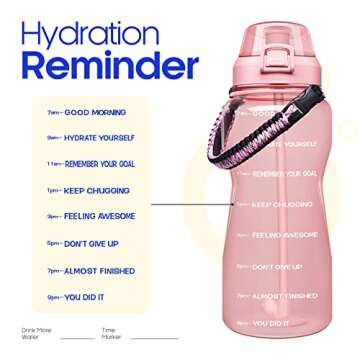 Giotto Large Half Gallon/64 oz Motivational Water Bottle with Paracord Handle & Removable Straw - Leakproof Tritan BPA Free Fitness Sports Water Jug with Time Marker