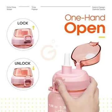 Giotto Large Half Gallon/64 oz Motivational Water Bottle with Paracord Handle & Removable Straw - Leakproof Tritan BPA Free Fitness Sports Water Jug with Time Marker