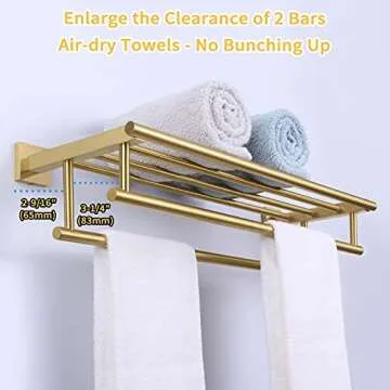 Brushed Gold Bathroom Towel Shelf with Double Bar Rack