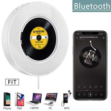 Upgraded Portable CD Player with Bluetooth, FM Radio, Wall Mountable CD Music Player with IR Remote Control, Built-in HiFi Speakers, Support CD, USB, TF, AUX Input, Ideal for Gift and Home Decor