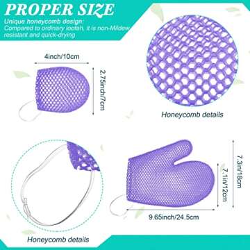 Karenhi Honeycomb Exfoliating Scrubber Set, Honeycomb Face and Body Scrubber Include Spa Bath Mitt Honeycomb Exfoliating Glove for Body Shower, Face Exfoliator Scrubber Sponge, Quick Drying (Purple)