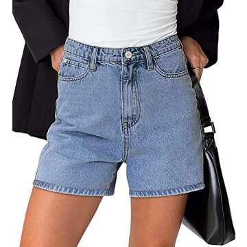 CHICZONE Mid-High Waisted Jean Shorts Womens Casual Summer Denim Shorts Distressed Short Jeans Blue ...