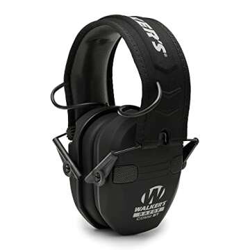 WALKER'S Razor Electronic Quad Muff w/ Bluetooth | 4 Mics 360-Degree Sound Capture 23dB NRR Hearing Protection Range Shooting Earmuffs w/ 2 AAA Batteries, Black