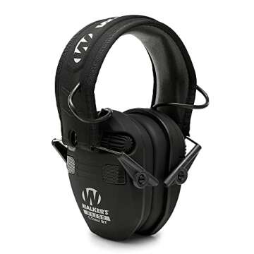 WALKER'S Razor Electronic Quad Muff w/ Bluetooth | 4 Mics 360-Degree Sound Capture 23dB NRR Hearing Protection Range Shooting Earmuffs w/ 2 AAA Batteries, Black