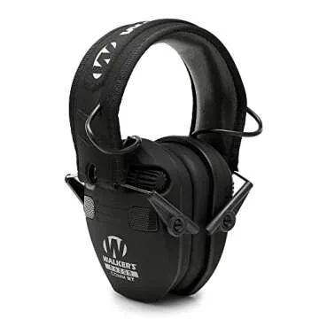 WALKER'S Razor Electronic Quad Muff w/ Bluetooth | 4 Mics 360-Degree Sound Capture 23dB NRR Hearing Protection Range Shooting Earmuffs w/ 2 AAA Batteries, Black