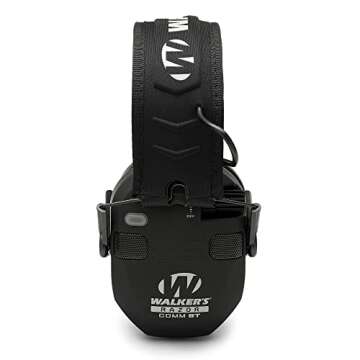 WALKER'S Razor Electronic Quad Muff w/ Bluetooth | 4 Mics 360-Degree Sound Capture 23dB NRR Hearing Protection Range Shooting Earmuffs w/ 2 AAA Batteries, Black