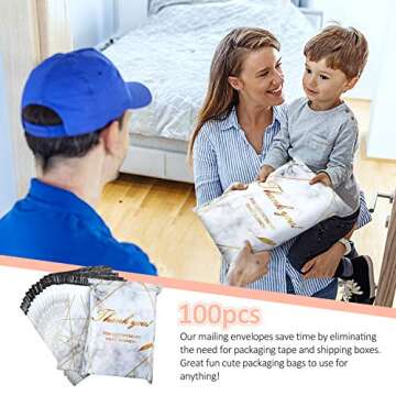 100 Pack Poly Mailers 10x13, Cute Packaging Envelope Mailers Polymailers Packaging for Small Business, Shipping Bags for Clothing Boutique Supplies with Self Seal Strip (Marble)