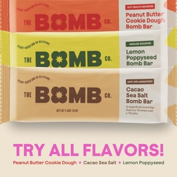 The Bomb Co. Bomb Bars Variety Pack, Healthy Snacks, Plant Based Bars With Superfood & Super Seeds, On the Go Snack & Breakfast Bar, Energy Support, Gluten Free, Non GMO, Dairy Free, 9 Bars