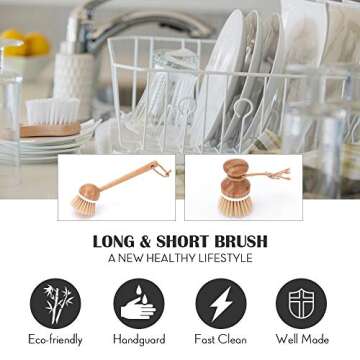 LOHO WONDERZ Bamboo Scrubbing Brushes, 2 Pieces for Dish Pan and Kitchen Cleaning - Sustainable Wood...