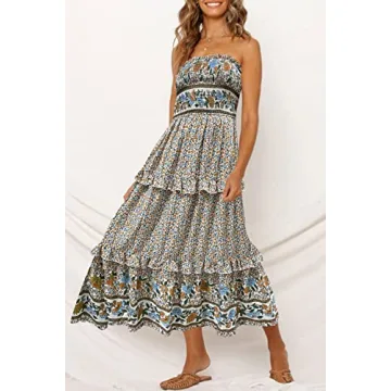 ZESICA Floral Printed Strapless Maxi Dress - Effortless Summer Style