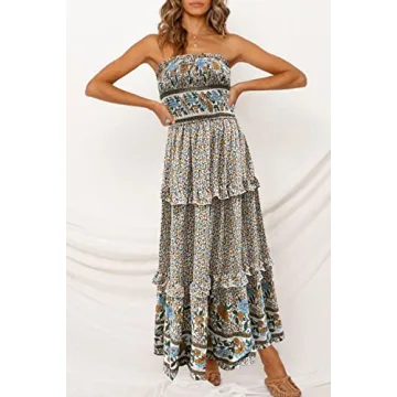ZESICA Floral Printed Strapless Maxi Dress - Effortless Summer Style