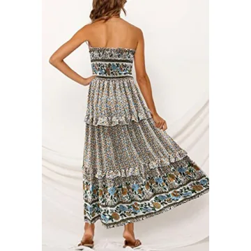ZESICA Floral Printed Strapless Maxi Dress - Effortless Summer Style