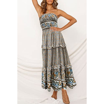 ZESICA Floral Printed Strapless Maxi Dress - Effortless Summer Style