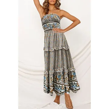 ZESICA Floral Printed Strapless Maxi Dress - Effortless Summer Style