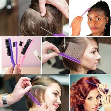 12 Pcs Hair Brush Set, 3 Pieces Slick Back Hair Brushes for Toddlers, Women, Detangling Brush for Wet Dry Curly Hair, Edge Bristles Wide Tooth Rat Tail Combs for Baby Girls (pink)