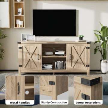 JUMMICO TV Stand, 65 Inch TV Farmhouse Entertainment Center with Double Barn Doors and Storage Cabinets, Console TV Table Media for Living Room, Bedroom (Pale Yellow)