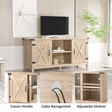 JUMMICO TV Stand, 65 Inch TV Farmhouse Entertainment Center with Double Barn Doors and Storage Cabinets, Console TV Table Media for Living Room, Bedroom (Pale Yellow)