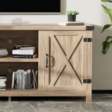 JUMMICO TV Stand, 65 Inch TV Farmhouse Entertainment Center with Double Barn Doors and Storage Cabinets, Console TV Table Media for Living Room, Bedroom (Pale Yellow)