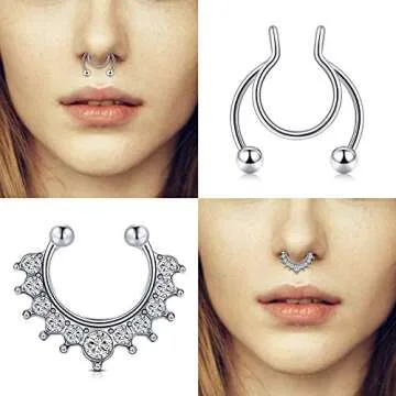 MODRSA Stylish Fake Septum Nose Hoop and Clip-On Earrings