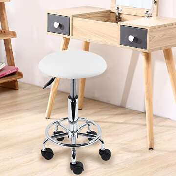 KKTONER Swivel Rolling Stool with Footrest Height Adjustable PU Leather Salon Vanity Spa Massage Off...