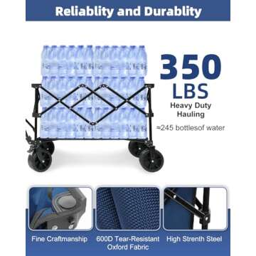 LifeImpree Collapsible Foldable Wagon, Beach Wagon with All Terrain Wheels, Heavy Duty Folding Utili...