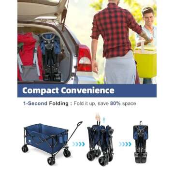 LifeImpree Collapsible Foldable Wagon, Beach Wagon with All Terrain Wheels, Heavy Duty Folding Utility Garden Cart, Adjustable Handle, 350LBS Capacity for Camping, Grocery, Sports, Shopping, Outdoor