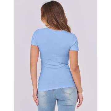 ANRABESS Women's Short Sleeve Tops Casual Scoop Neck Ribbed Knit Slim Fitted Basic Tee Shirts 2025 Summer Trendy Outfits Sky Blue Medium
