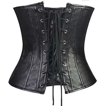 SHAPERX Womens Steampunk Gothic Steel Boned Underbust Waist Training Corsets,SZ1866-Black-M