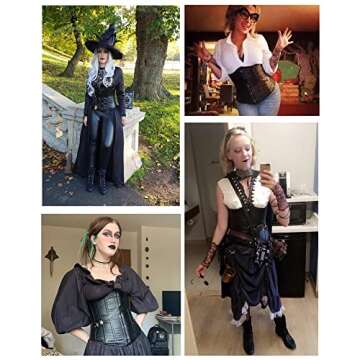 SHAPERX Womens Steampunk Gothic Steel Boned Underbust Waist Training Corsets,SZ1866-Black-M
