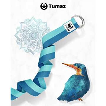 Tumaz Yoga Strap/Stretch Bands [15+ Colors, 6/8/10 Feet Options] with Extra Safe Adjustable D-Ring B...
