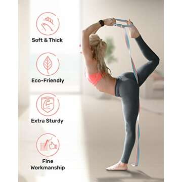 Tumaz Yoga Strap/Stretch Bands [15+ Colors, 6/8/10 Feet Options] with Extra Safe Adjustable D-Ring Buckle, Durable and Comfy Delicate Texture - Best for Daily Stretching, Physical Therapy, Fitness