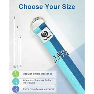 Tumaz Yoga Strap/Stretch Bands [15+ Colors, 6/8/10 Feet Options] with Extra Safe Adjustable D-Ring Buckle, Durable and Comfy Delicate Texture - Best for Daily Stretching, Physical Therapy, Fitness
