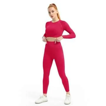 VALANDY Women's Workout Set 2 Piece Gym Seamless Leggings Ribbed Crop Top Active Wear Outfits