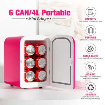 Skincare fridge - mini fridge refrigerator 4 Liter/6 Can Capacity, Cooler and Warmer, for Refrigerating Makeup, Skin care and Food, Mini Fridge for Bedroom, Office and Car, Pink
