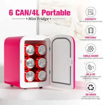Pink Mini Skincare Fridge - Cooler & Warmer 4L 6 Can