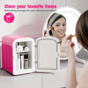 Skincare fridge - mini fridge refrigerator 4 Liter/6 Can Capacity, Cooler and Warmer, for Refrigerating Makeup, Skin care and Food, Mini Fridge for Bedroom, Office and Car, Pink