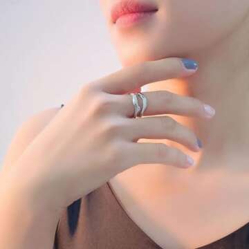 NEW Design: Irregular Wavy Double Layer 925 Silver Rings for Women - Gold-Plated Adjustable Jewelry with Hallmark (gold)