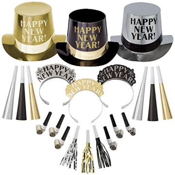 Amscan Opulent Affair New Year's Eve Party Supplies for 100, Includes Top Hats and Tiaras