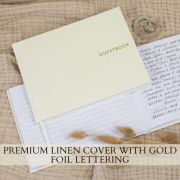 ZICOTO Beautiful Linen Wedding Guest Book for Your Wedding Reception - Simply Elegant Guestbook to Sign in and Add Polaroid Photos - The Perfect Baby Shower Guest Book and Addition to Your Big Day