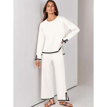ANRABESS Women's Two Piece Outfits Long Sleeve Knit Pullover Sweater Tops & Wide leg Pants Casual Lo...