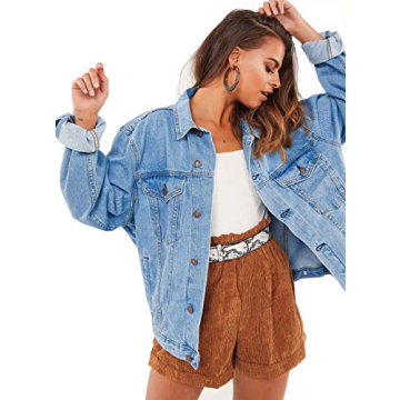 Stylish Justalwart Oversized Denim Jacket for Women - Light Blue Washed