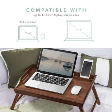 ROSSIE HOME Bamboo Bed Tray, Lap Desk with Phone Holder - Fits up to 17.3 Inch Laptops and Most Tabl...