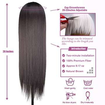 Natural Brown Straight Wig 26" - Perfect for All Occasions