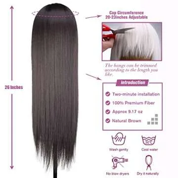 Natural Brown Straight Wig 26" - Perfect for All Occasions