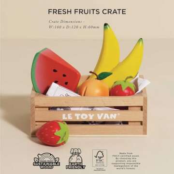Le Toy Van Honeybake Collection Fruits '5 A Day' Food Crate Premium Wooden Toys for Kids Ages 3 Years & Up